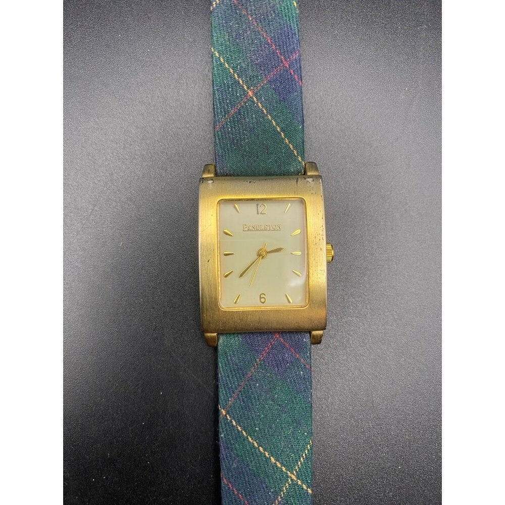 Womens Pendleton Tartan Plaid Fabric Band Watch Gold Tone New Battery LOOK READ - Picture 1 of 7